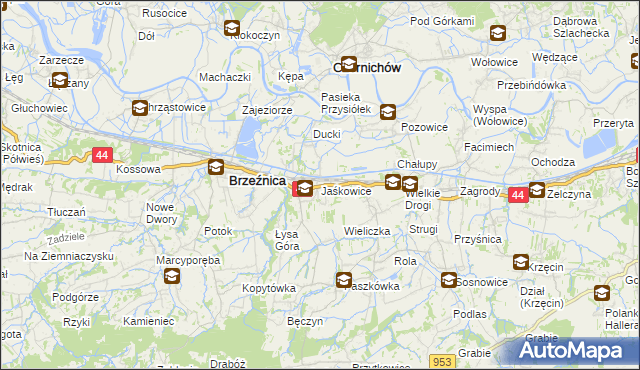 mapa Jaśkowice gmina Skawina, Jaśkowice gmina Skawina na mapie Targeo