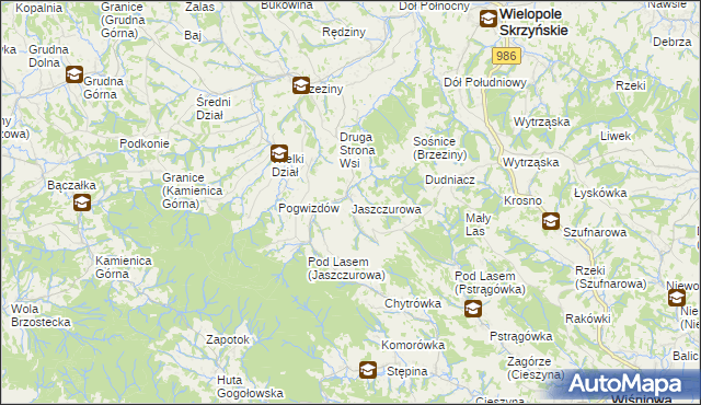 mapa Jaszczurowa gmina Wiśniowa, Jaszczurowa gmina Wiśniowa na mapie Targeo