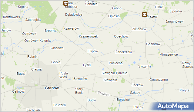 mapa Jaworów gmina Grabów, Jaworów gmina Grabów na mapie Targeo