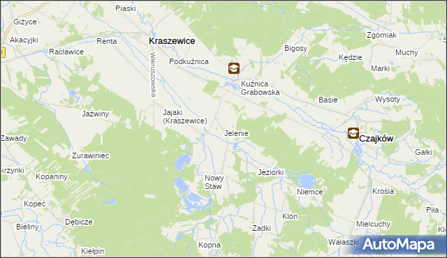 mapa Jelenie gmina Kraszewice, Jelenie gmina Kraszewice na mapie Targeo