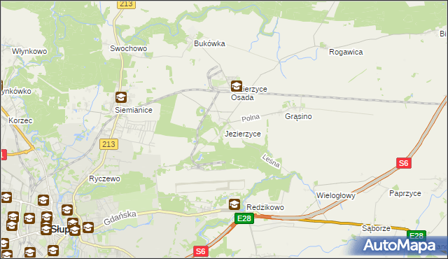 mapa Jezierzyce gmina Słupsk, Jezierzyce gmina Słupsk na mapie Targeo