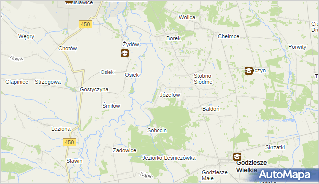 mapa Józefów gmina Godziesze Wielkie, Józefów gmina Godziesze Wielkie na mapie Targeo
