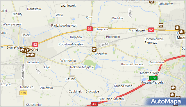 mapa Józefów gmina Ożarów Mazowiecki, Józefów gmina Ożarów Mazowiecki na mapie Targeo