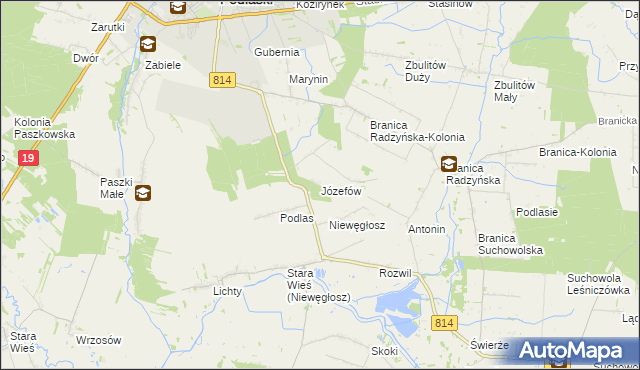 mapa Józefów gmina Radzyń Podlaski, Józefów gmina Radzyń Podlaski na mapie Targeo