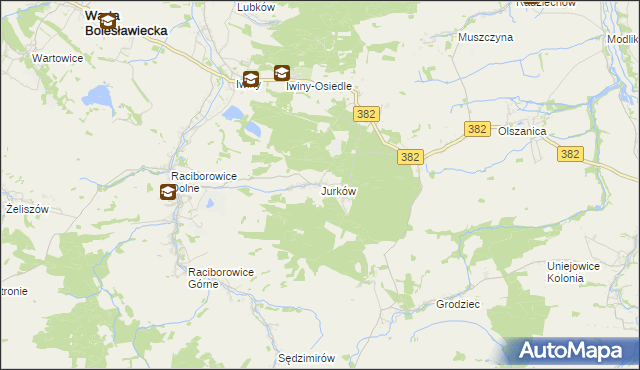 mapa Jurków gmina Warta Bolesławiecka, Jurków gmina Warta Bolesławiecka na mapie Targeo