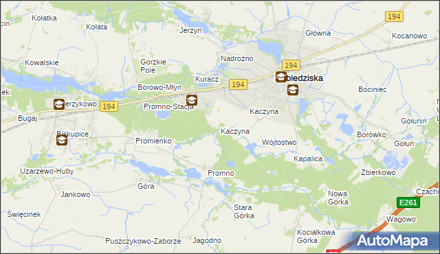 mapa Kaczyna gmina Pobiedziska, Kaczyna gmina Pobiedziska na mapie Targeo