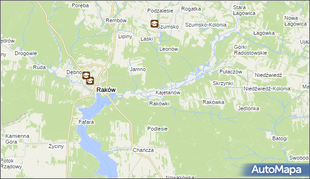 mapa Kajetanów gmina Raków, Kajetanów gmina Raków na mapie Targeo