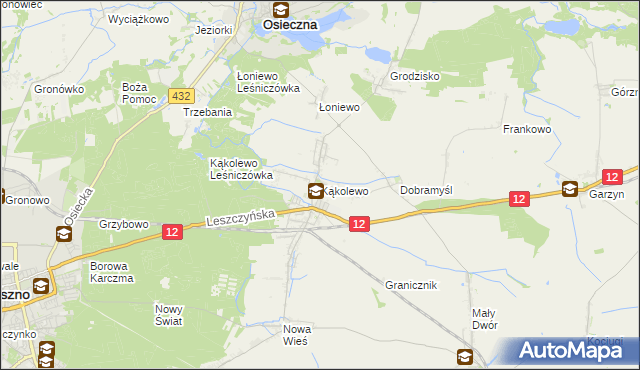 mapa Kąkolewo gmina Osieczna, Kąkolewo gmina Osieczna na mapie Targeo