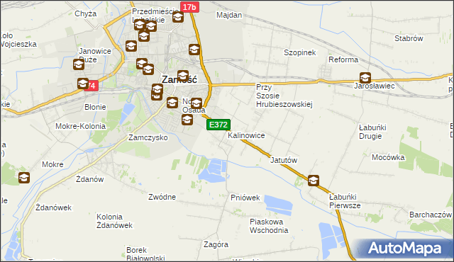 mapa Kalinowice gmina Zamość, Kalinowice gmina Zamość na mapie Targeo