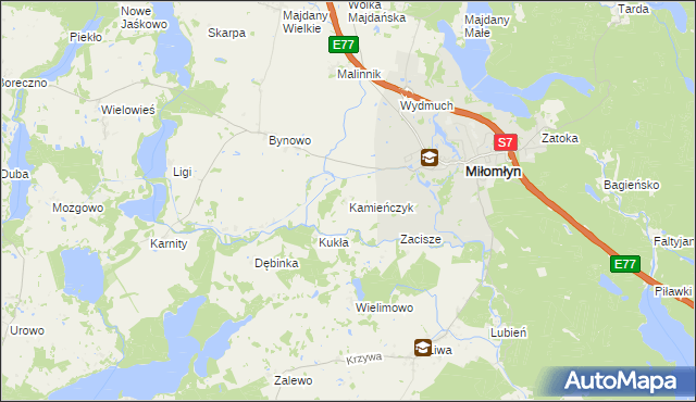 mapa Kamieńczyk gmina Miłomłyn, Kamieńczyk gmina Miłomłyn na mapie Targeo