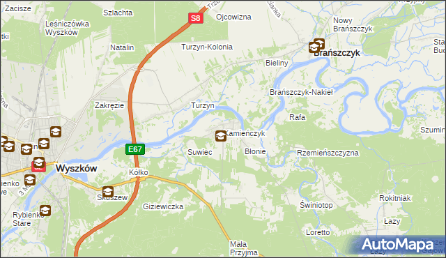 mapa Kamieńczyk gmina Wyszków, Kamieńczyk gmina Wyszków na mapie Targeo