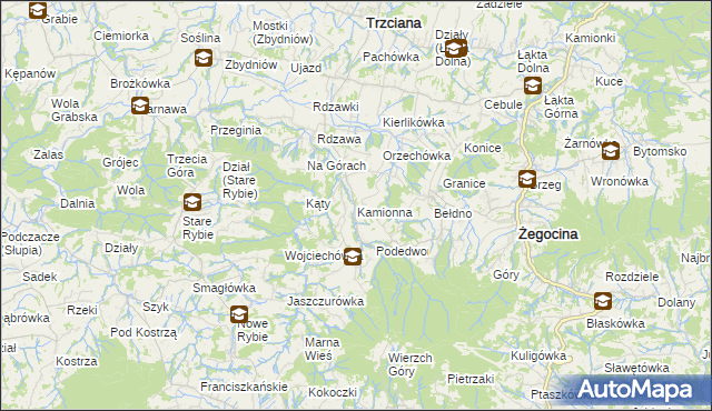 mapa Kamionna gmina Trzciana, Kamionna gmina Trzciana na mapie Targeo