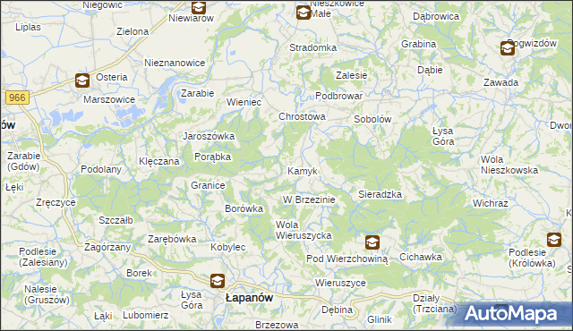 mapa Kamyk gmina Łapanów, Kamyk gmina Łapanów na mapie Targeo