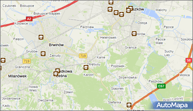 mapa Kanie gmina Brwinów, Kanie gmina Brwinów na mapie Targeo