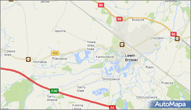 mapa Kantorowice gmina Lewin Brzeski, Kantorowice gmina Lewin Brzeski na mapie Targeo