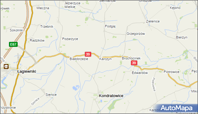 mapa Karczyn gmina Kondratowice, Karczyn gmina Kondratowice na mapie Targeo