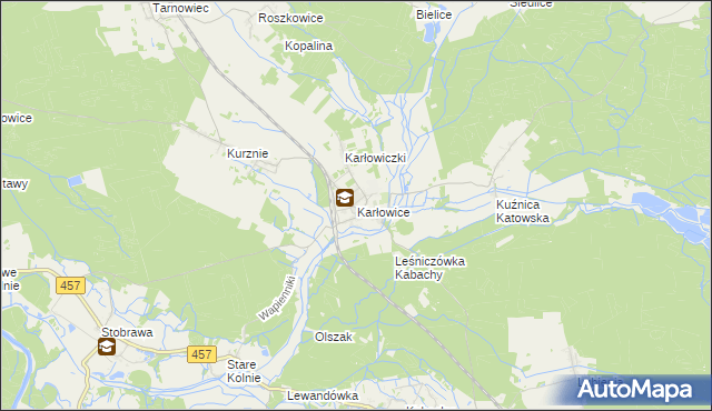 mapa Karłowice gmina Popielów, Karłowice gmina Popielów na mapie Targeo