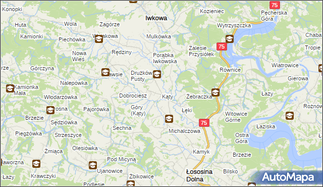 mapa Kąty gmina Iwkowa, Kąty gmina Iwkowa na mapie Targeo