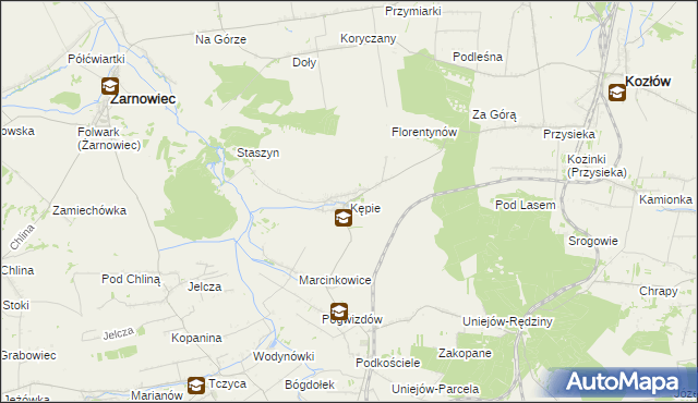 mapa Kępie gmina Kozłów, Kępie gmina Kozłów na mapie Targeo