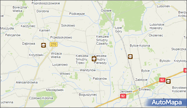 mapa Kiełczew Smużny Pierwszy, Kiełczew Smużny Pierwszy na mapie Targeo