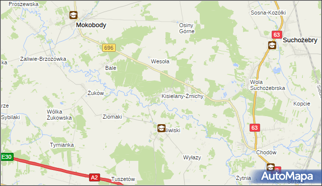 mapa Kisielany-Żmichy, Kisielany-Żmichy na mapie Targeo