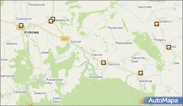 mapa Kłanino gmina Krokowa, Kłanino gmina Krokowa na mapie Targeo