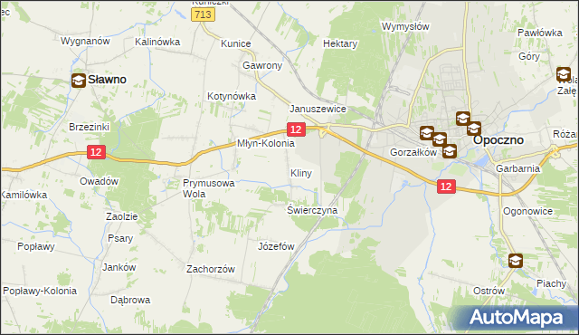 mapa Kliny gmina Opoczno, Kliny gmina Opoczno na mapie Targeo