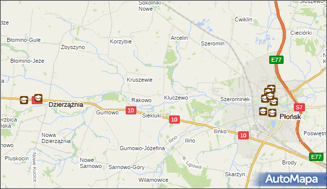 mapa Kluczewo gmina Płońsk, Kluczewo gmina Płońsk na mapie Targeo