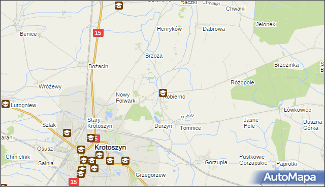 mapa Kobierno gmina Krotoszyn, Kobierno gmina Krotoszyn na mapie Targeo