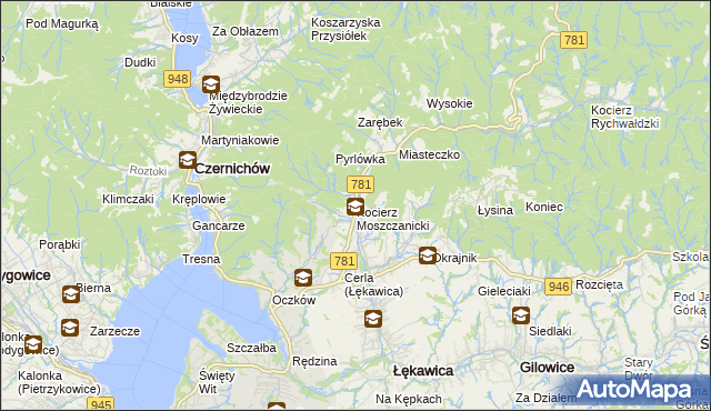 mapa Kocierz Moszczanicki, Kocierz Moszczanicki na mapie Targeo