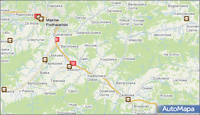 mapa Kojszówka, Kojszówka na mapie Targeo