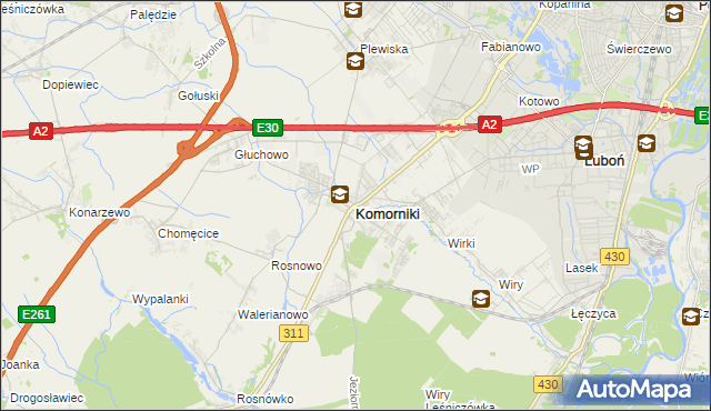 mapa Komorniki powiat poznański, Komorniki powiat poznański na mapie Targeo