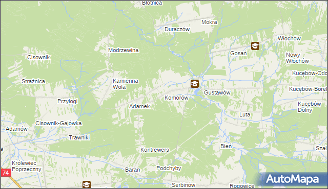 mapa Komorów gmina Stąporków, Komorów gmina Stąporków na mapie Targeo