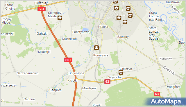 mapa Konarzyce gmina Łomża, Konarzyce gmina Łomża na mapie Targeo