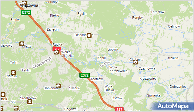 mapa Kopki gmina Wiązowna, Kopki gmina Wiązowna na mapie Targeo