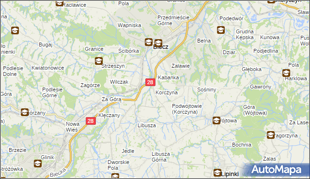 mapa Korczyna gmina Biecz, Korczyna gmina Biecz na mapie Targeo
