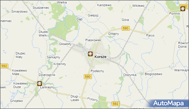 mapa Korsze, Korsze na mapie Targeo