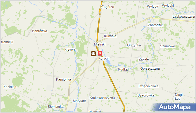 mapa Korycin, Korycin na mapie Targeo