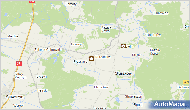 mapa Korzeniew, Korzeniew na mapie Targeo