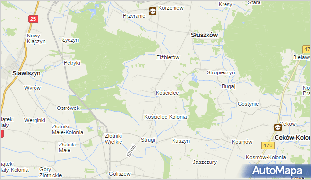 mapa Kościelec gmina Mycielin, Kościelec gmina Mycielin na mapie Targeo