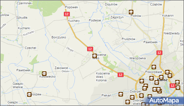 mapa Kościelna Wieś gmina Gołuchów, Kościelna Wieś gmina Gołuchów na mapie Targeo