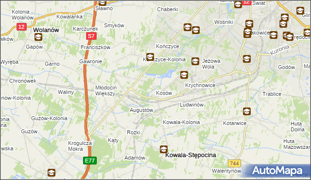 mapa Kosów gmina Kowala, Kosów gmina Kowala na mapie Targeo