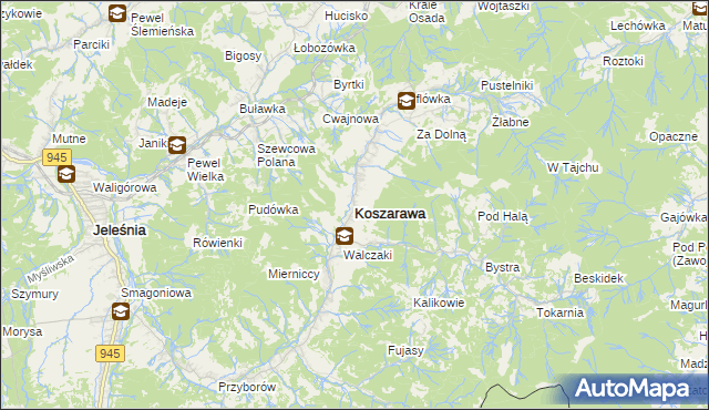 mapa Koszarawa, Koszarawa na mapie Targeo