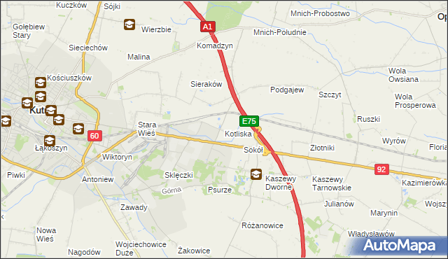 mapa Kotliska gmina Kutno, Kotliska gmina Kutno na mapie Targeo