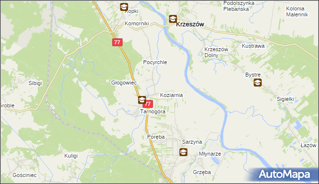 mapa Koziarnia, Koziarnia na mapie Targeo
