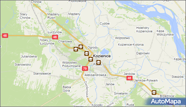 mapa Kozienice, Kozienice na mapie Targeo