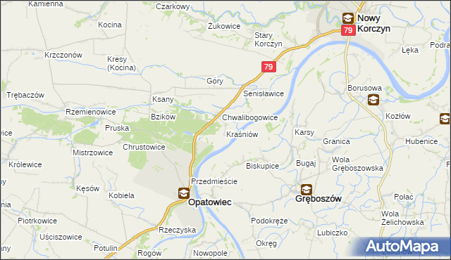 mapa Kraśniów, Kraśniów na mapie Targeo