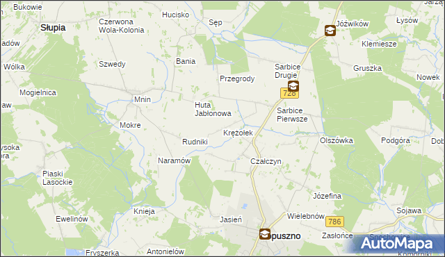 mapa Krężołek, Krężołek na mapie Targeo