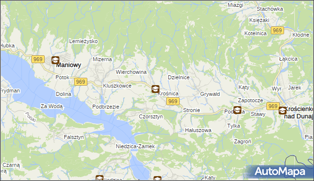 mapa Krośnica gmina Krościenko nad Dunajcem, Krośnica gmina Krościenko nad Dunajcem na mapie Targeo