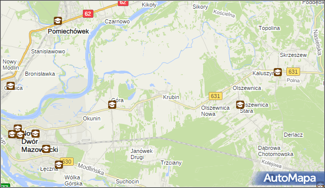 mapa Krubin gmina Wieliszew, Krubin gmina Wieliszew na mapie Targeo